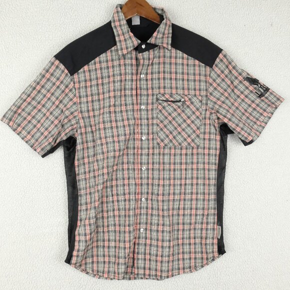 Club Cr Ride Cycling Jesey Mens Small Gray Red Plaid Pearl Snap Short Sleeve - Picture 1 of 13